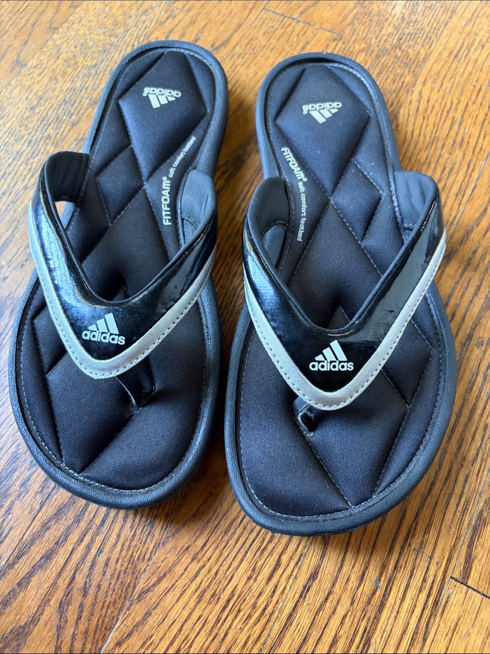 adidas Kids Black and Gray Quilted Foam Flip Flops